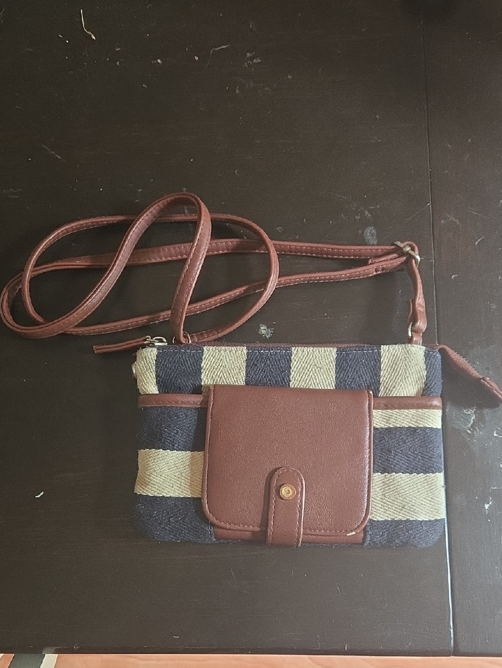 Navy Blue And Beige Crossbody Wallet Bag